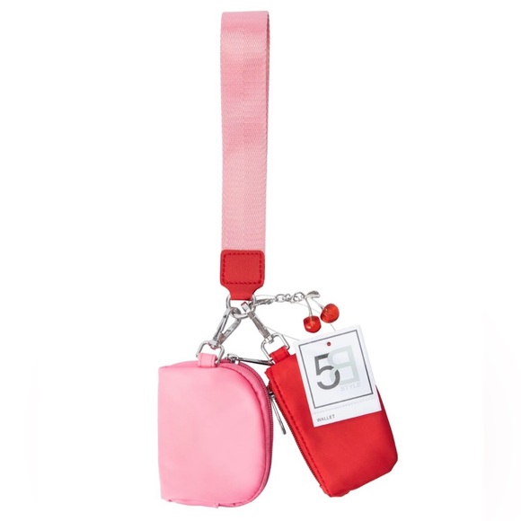 Double Purse Wristlet with Cherry Bag Charm - Dual Yoga Keychain Pouch - Picture 2 of 14